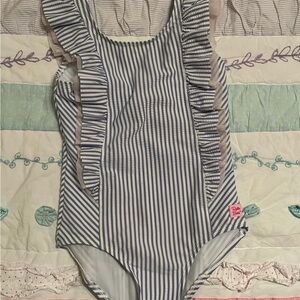 Blue and White Striped Swimsuit by Ruffle Butts Size 7